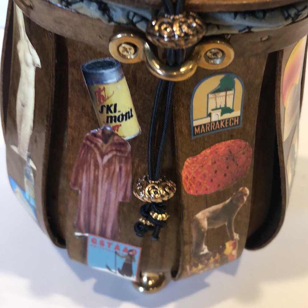 KATIE BAG VINTAGE - HAND CRAFTED DECOUPAGE WOODEN JETSETTER  BAG - Picture 7 of 14